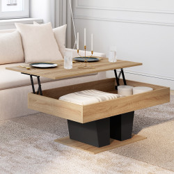 Table basse plateau relevable rectangulaire ELIAD bois et noir