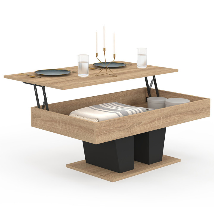 Couchtisch rechteckige Klappplatte ELIAD Holz und Schwarz