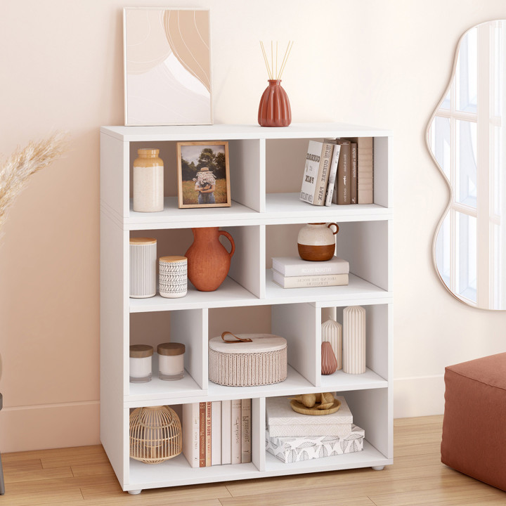 Porta TV modulare con 3 moduli multifunzionali effetto legno e bianco - LEONARD | IdMarket