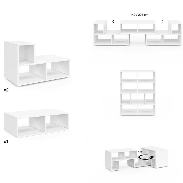 Modulair TV-meubel met 3 multifunctionele modules met wit en houteffect - LEONARD | IdMarket