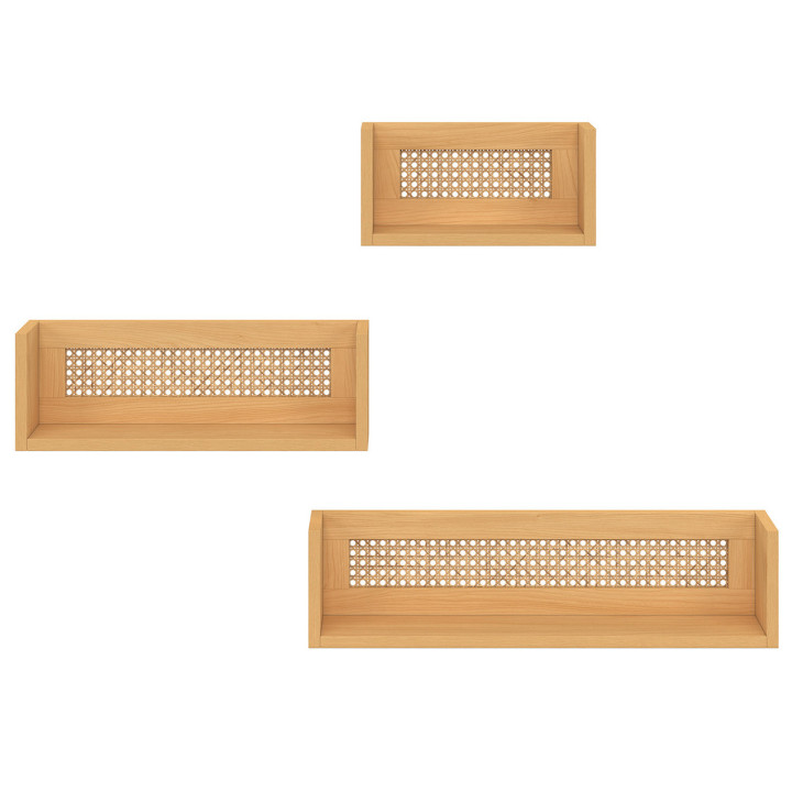 Juego de 3 estantes de pared de madera y caña 60/45/30 cm - EDHEN | IdMarket