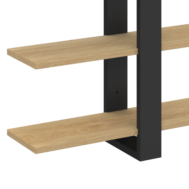 Estantería de pared ORA con estantes deslizantes, 4 niveles, acabado haya y negro