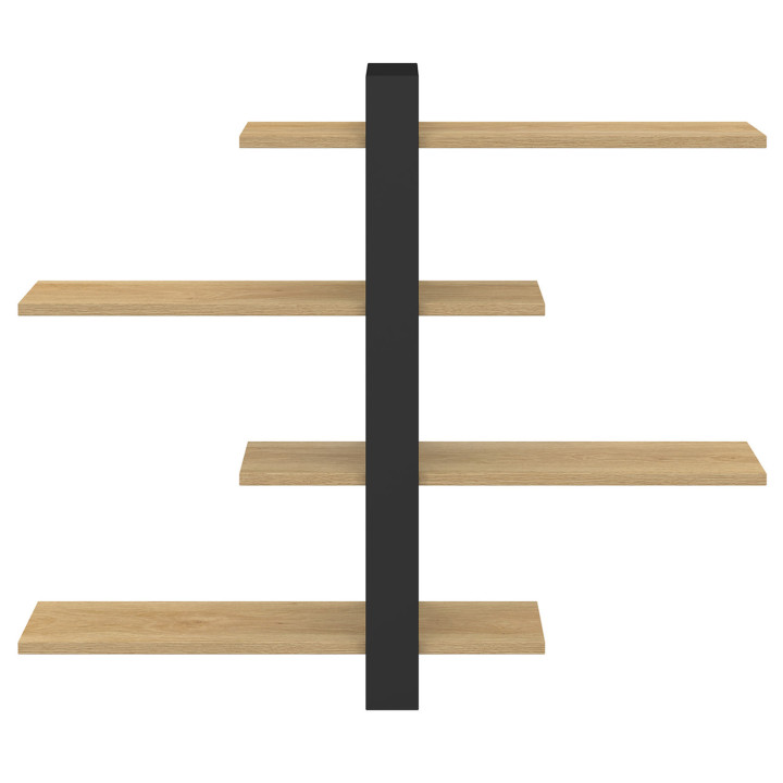 ORA wandplank met verschuifbare legborden, 4 niveaus, afwerking beuken en zwart