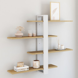 Vrijhangende boekenplank met schuifplanken ORA 4 niveaus in beuken en witte afwerking