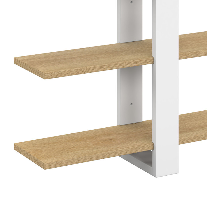 Vrijhangende boekenplank met schuifplanken ORA 4 niveaus in beuken en witte afwerking