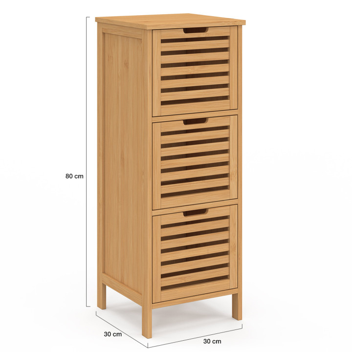 Meuble d'appoint salle de bain bambou BEA 3 portes