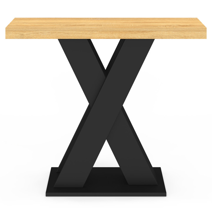 ALICIA console met houten blad en zwarte X-poot