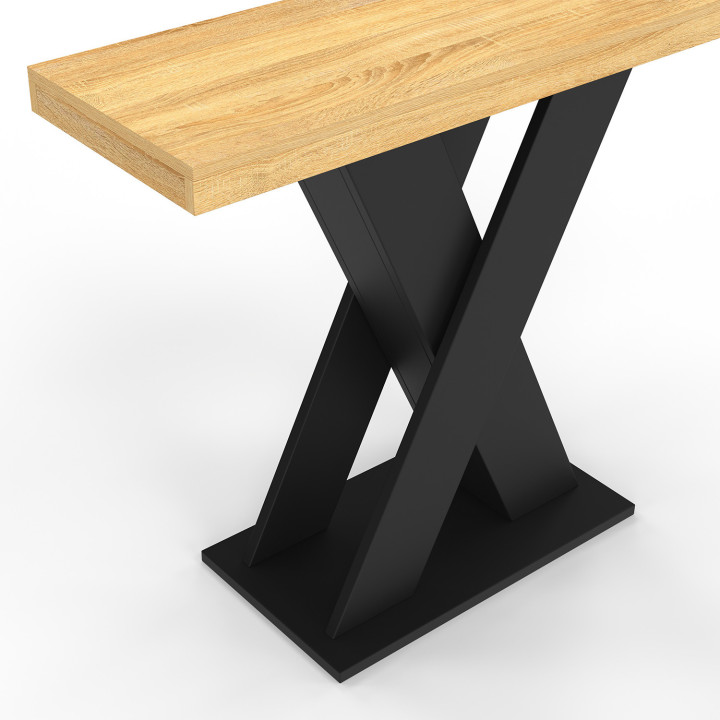 Console ALICIA plateau bois et pied X noir