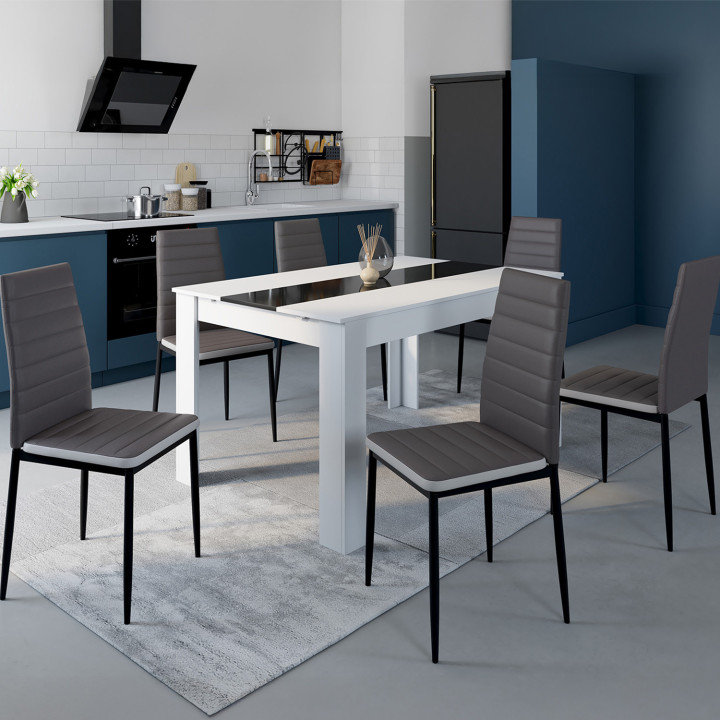 Lot de 6 chaises ROMANE grises bandeau blanc pour salle à manger
