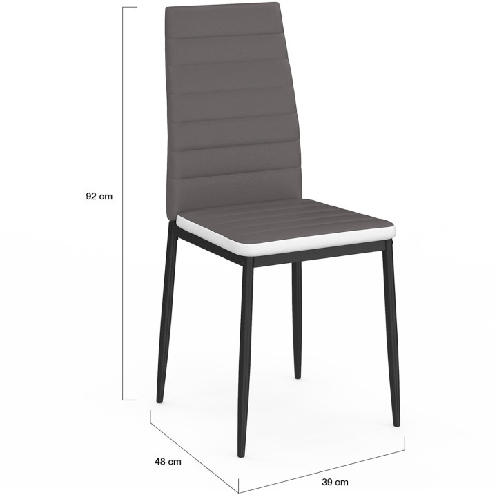 Lot de 6 chaises ROMANE grises bandeau blanc pour salle à manger