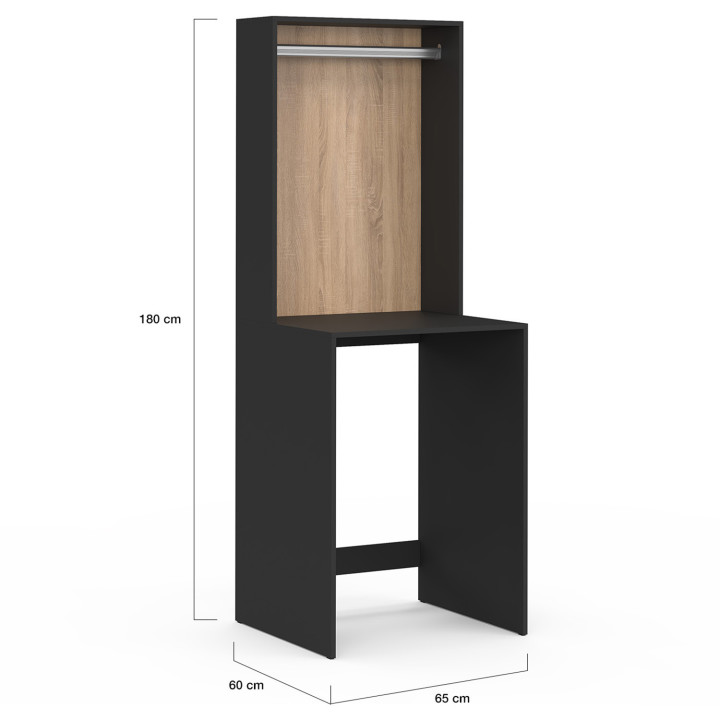 WALLIS opzetstuk voor wasmachine met hangruimte, zwart en beukeneffect hout