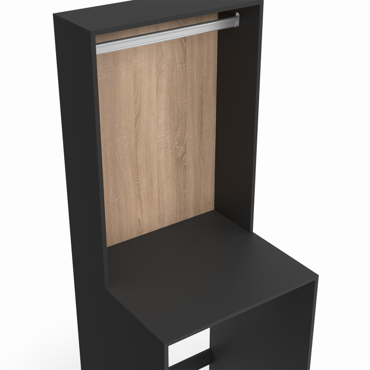 Waschmaschinenoberschrank mit Garderobe schwarz und Holz in Buchenoptik