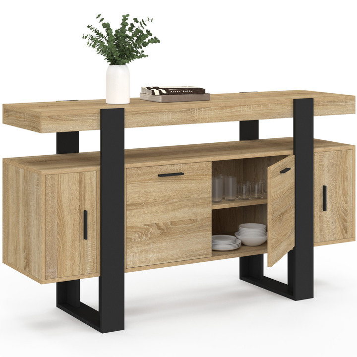 Buffet 140 cm PHOENIX 4 portes bois et noir