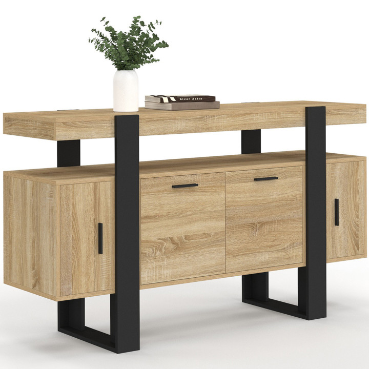 Credenza bassa industriale 140 cm in faggio e nero - PHOENIX | ID Market