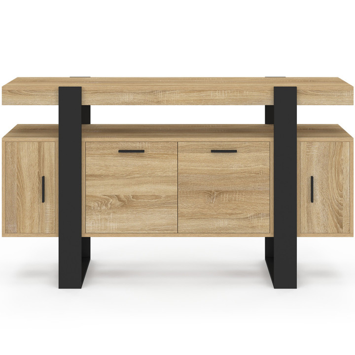 Industrielles Lowboard 140 cm aus Holz in Buchenoptik und schwarz - PHOENIX | ID Market