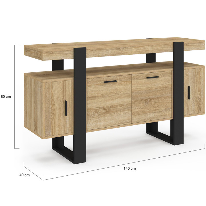 Industrielles Lowboard 140 cm aus Holz in Buchenoptik und schwarz - PHOENIX | ID Market