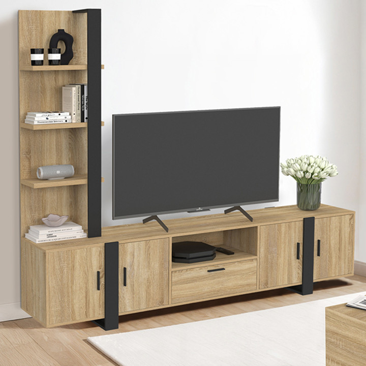 Set TV-Möbel mit Regalen und Schrank 200 cm PHOENIX Holz und Schwarz