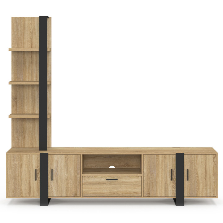 Set TV-Möbel mit Regalen und Schrank 200 cm PHOENIX Holz und Schwarz