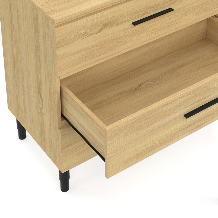 Mueble de baño 80 cm 3 cajones en haya y negro con patas telescópicas