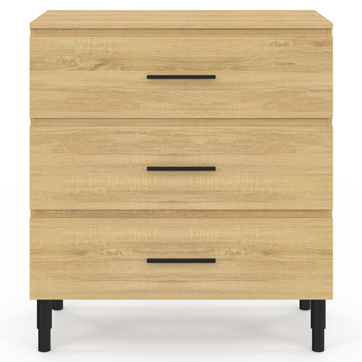 Mueble de baño 80 cm 3 cajones en haya y negro con patas telescópicas