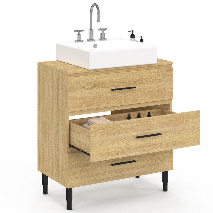 Mobile bagno 80 cm 3 cassetti in faggio e nero con gambe telescopiche