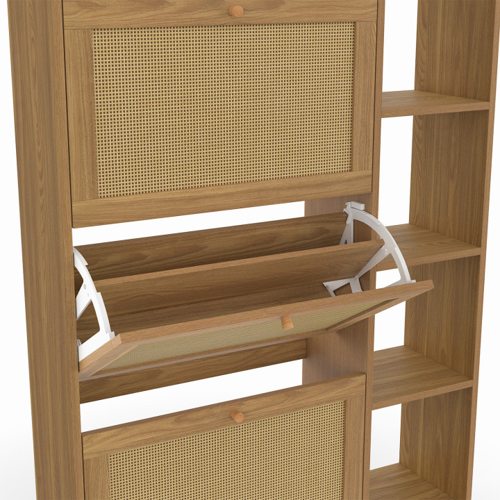 Mueble zapatero 18 pares 3 puertas efecto caña natural con estante - HANAE | IdMarket