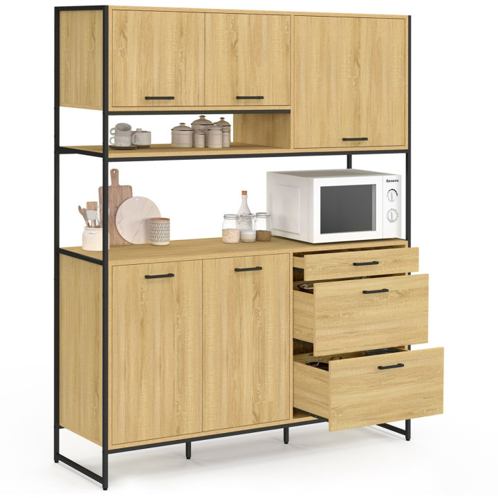 Industrieel design 140 cm DETROIT keukenbuffet met 5 deuren en 3 lades