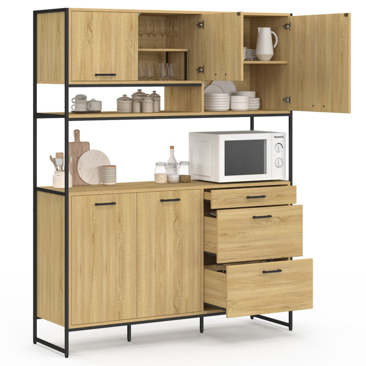 Industrieel design 140 cm DETROIT keukenbuffet met 5 deuren en 3 lades