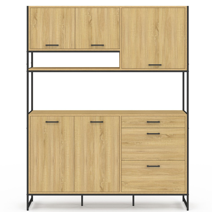 Credenza da cucina DETROIT di design industriale da 140 cm con 5 ante e 3 cassetti