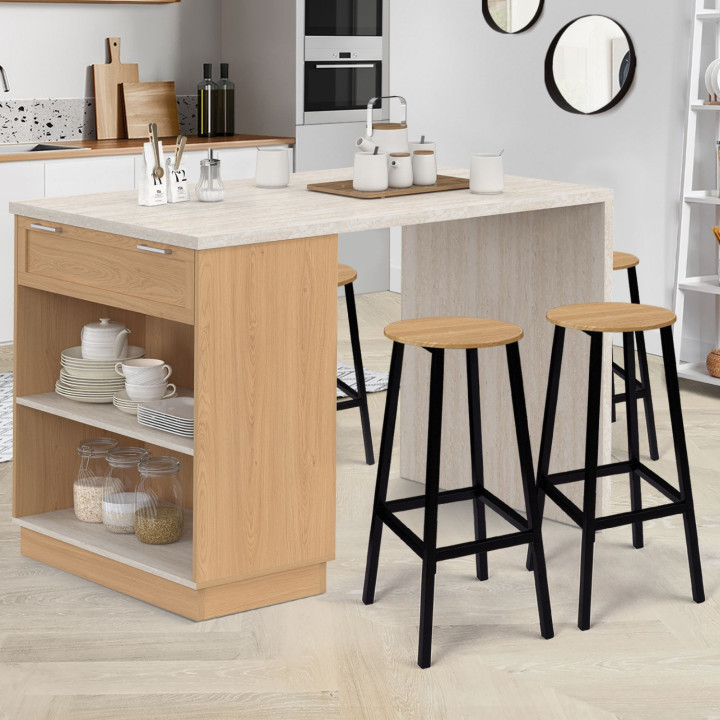 Tavolo centrale ad isola per 4 persone 130 cm piano effetto legno e travertino - VITO | IdMarket