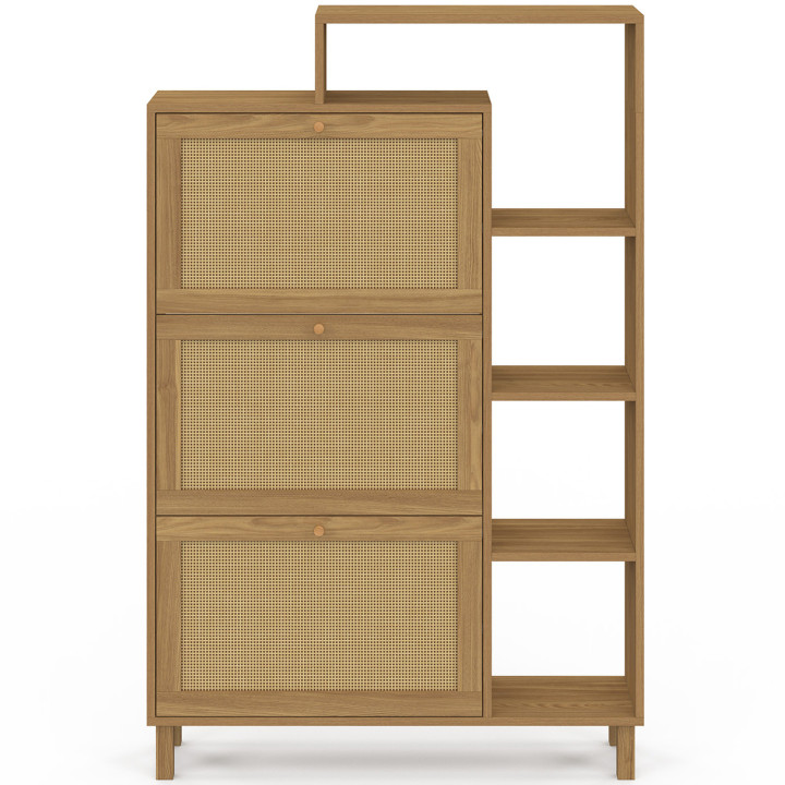Mueble zapatero 18 pares 3 puertas efecto caña natural con estante - HANAE | IdMarket