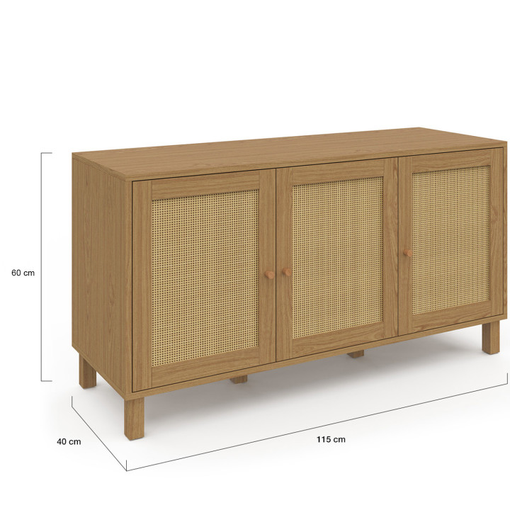 Niedriges Sideboard im Vintage-Stil 113 cm mit Cannage-Effekt und 3 Türen - HANAE | ID Market