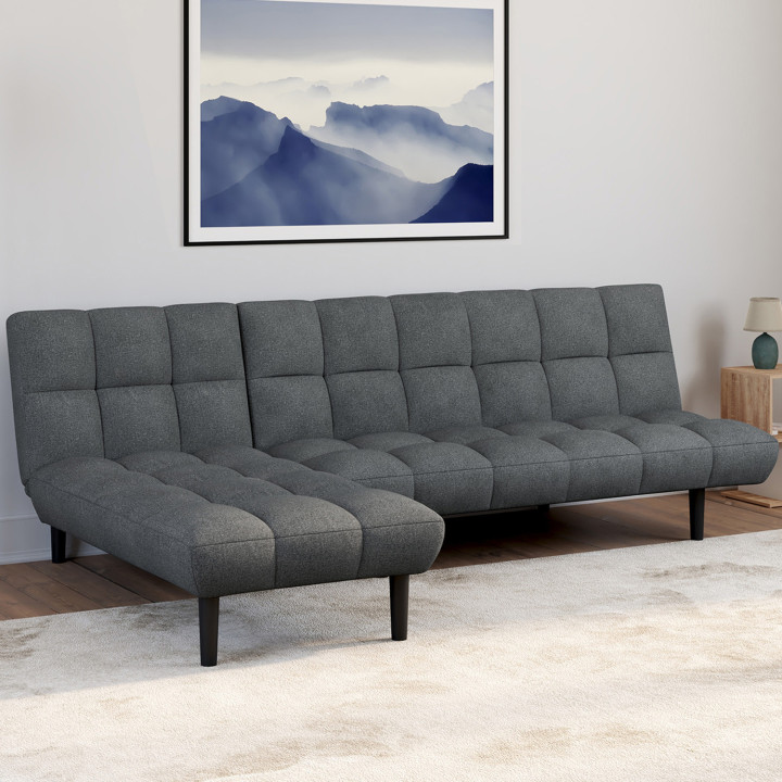 Divano letto a 3 posti SALOME con rivestimento in tessuto grigio antracite