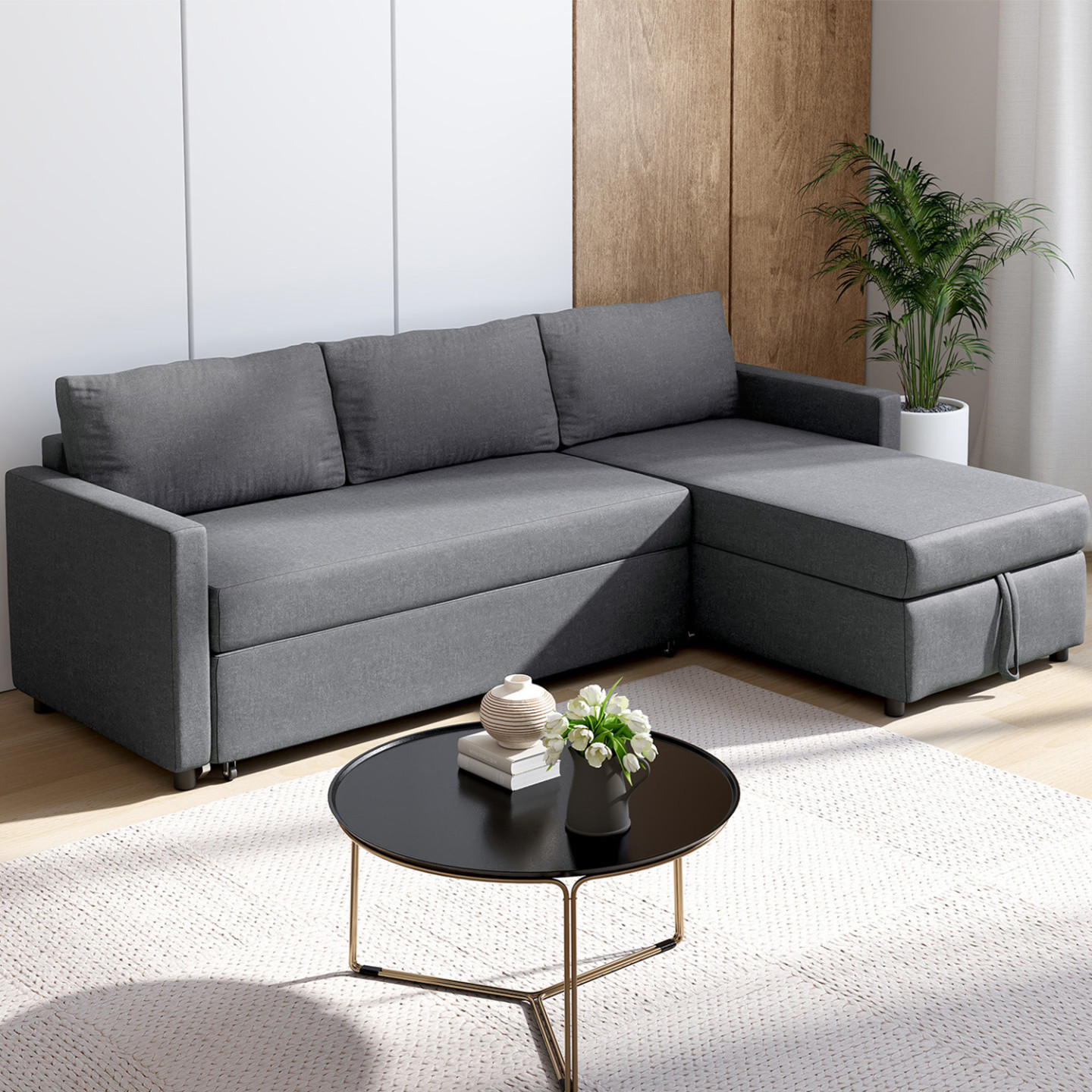 Canapé convertible méridienne en tissu gris anthracite - NOAH ...