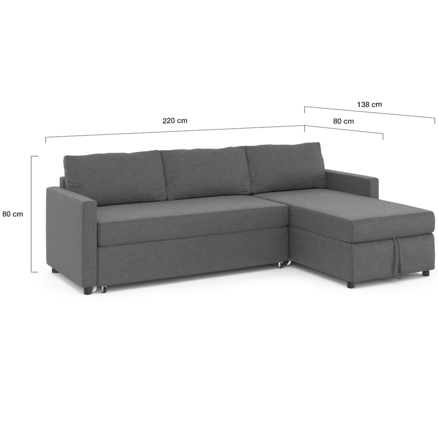 Canapé d'angle convertible en tissu gris foncé DEREK XL - Angle droit