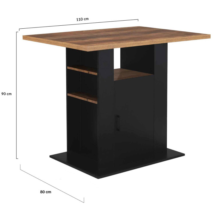 Mittelinsel aus schwarzem Holz und dunklem Holzeffekt 110 cm mit Ablagefächern - UGO | ID Market