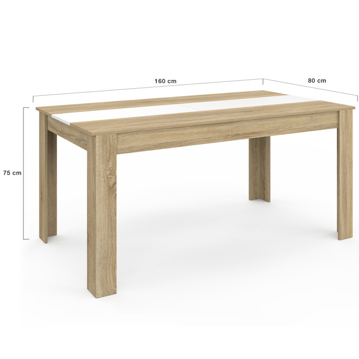 Table à manger rectangle GEORGIA 8 personnes imitation hêtre et blanche 160 x 90 cm