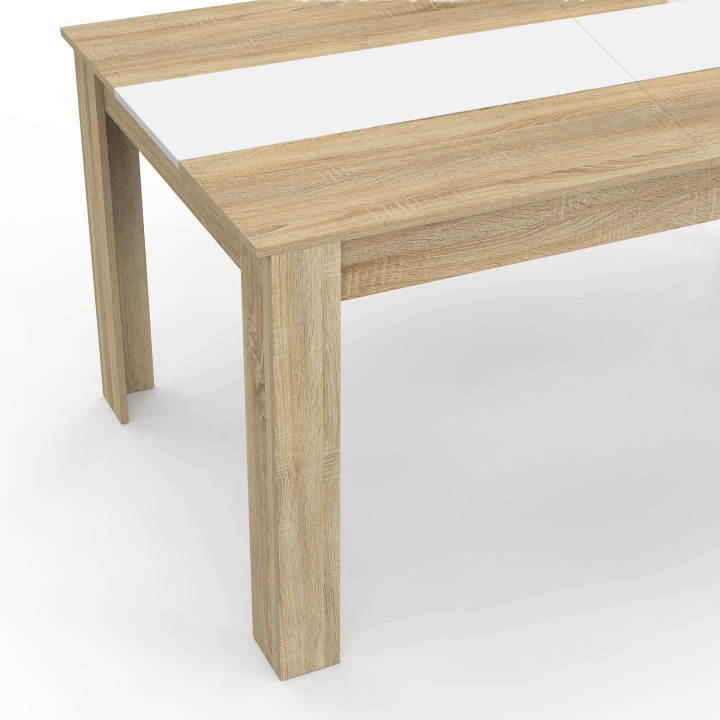 Table à manger rectangle GEORGIA 8 personnes imitation hêtre et blanche 160 x 90 cm