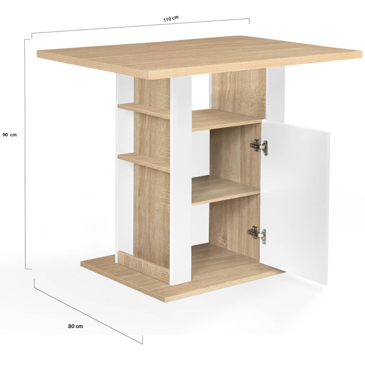 Isla central barata 110 cm madera blanca e imitación haya - UGO | ID Market