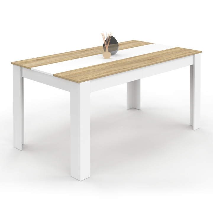 Mesa de comedor 8 personas 160 cm imitación haya y blanco - GEORGIA | ID Market