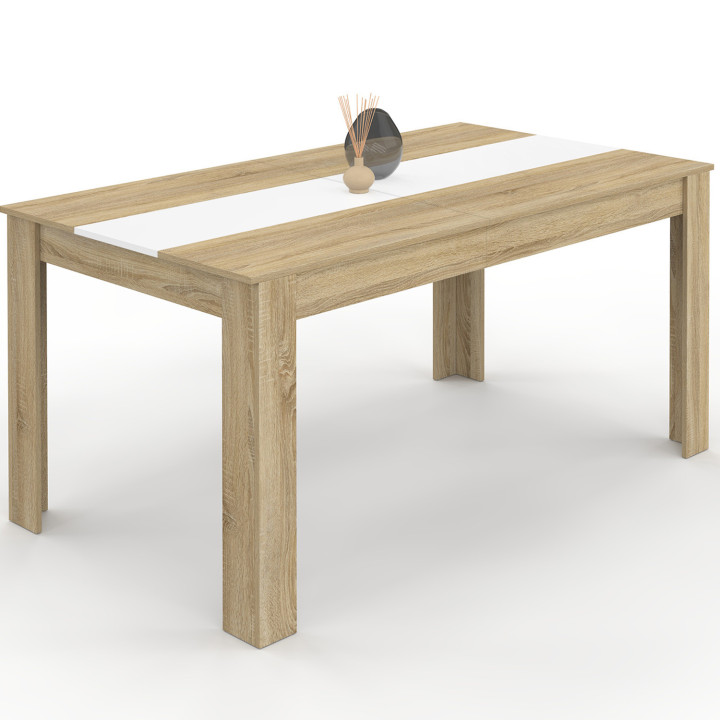 Table à manger rectangle GEORGIA 8 personnes imitation hêtre et blanche 160 x 90 cm