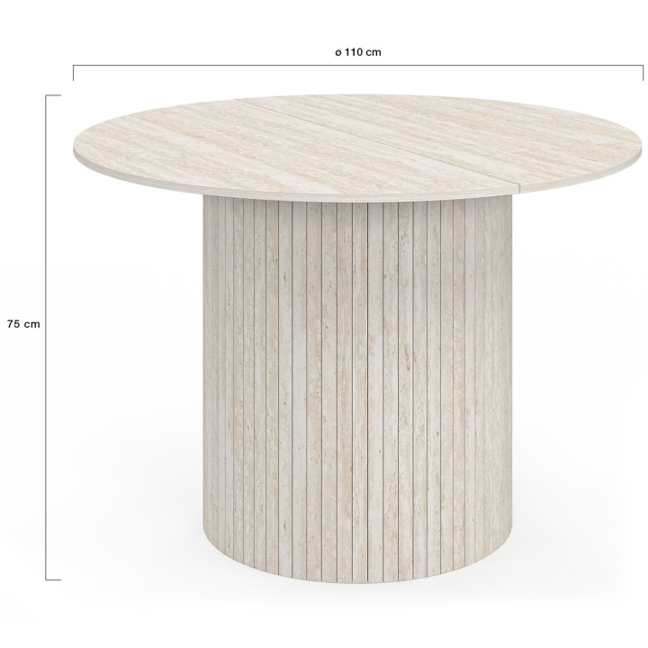 Ronde 6 persoons eettafel met centrale voet en travertin stijl lamellen 110 cm - JULIETTE | IdMarket