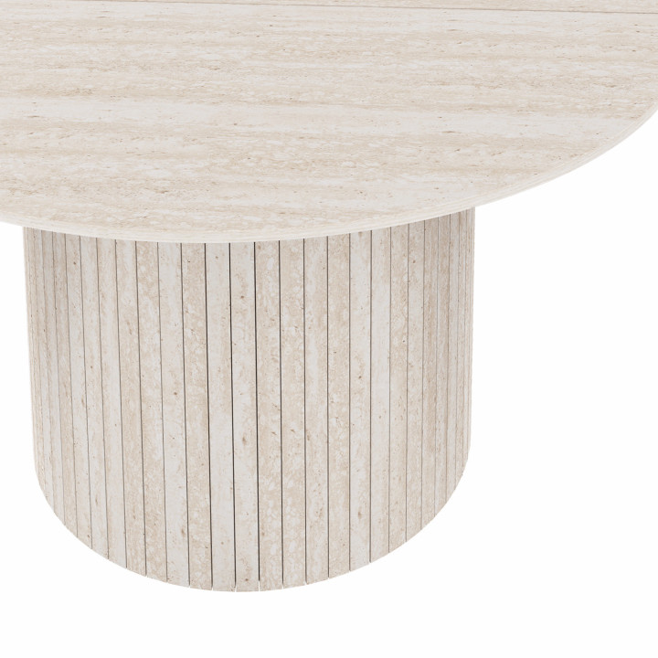 Tavolo da pranzo rotondo per 6 persone con piede centrale e doghe in travertino 110 cm - JULIETTE | IdMarket