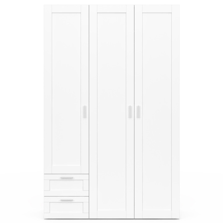 Armadio VITO bianco a 3 ante da 120 cm con 2 cassetti e ripiani