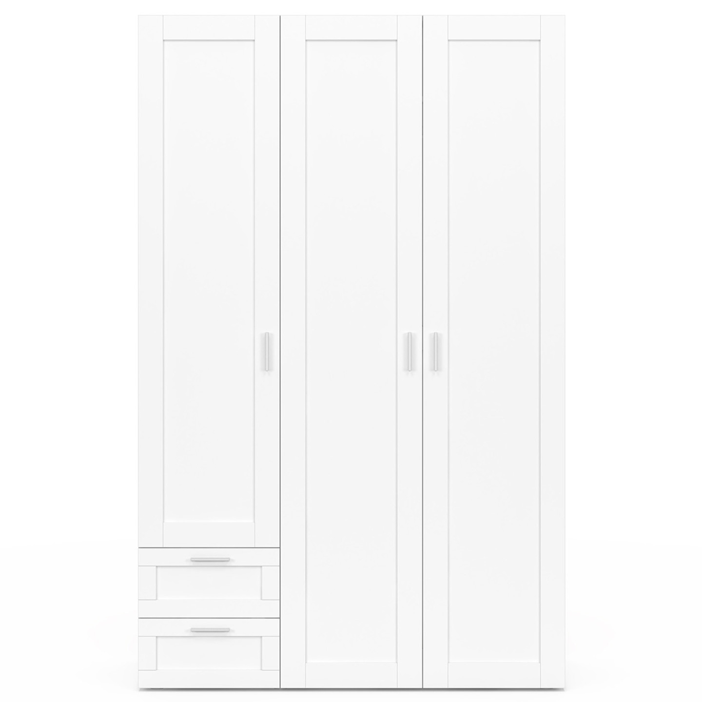 Kleiderschrank 3-türig weiß Kleiderstange 120 cm mit 2 Schubladen und Regalen - VITO