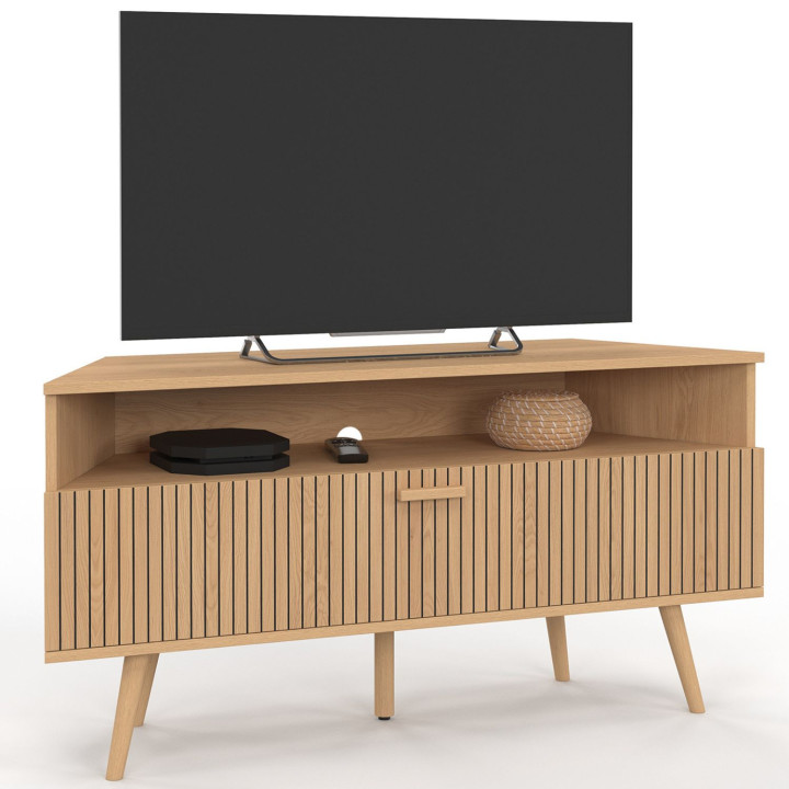 JULIETTE 110 cm hoek TV meubel met 1 eiken latdeur