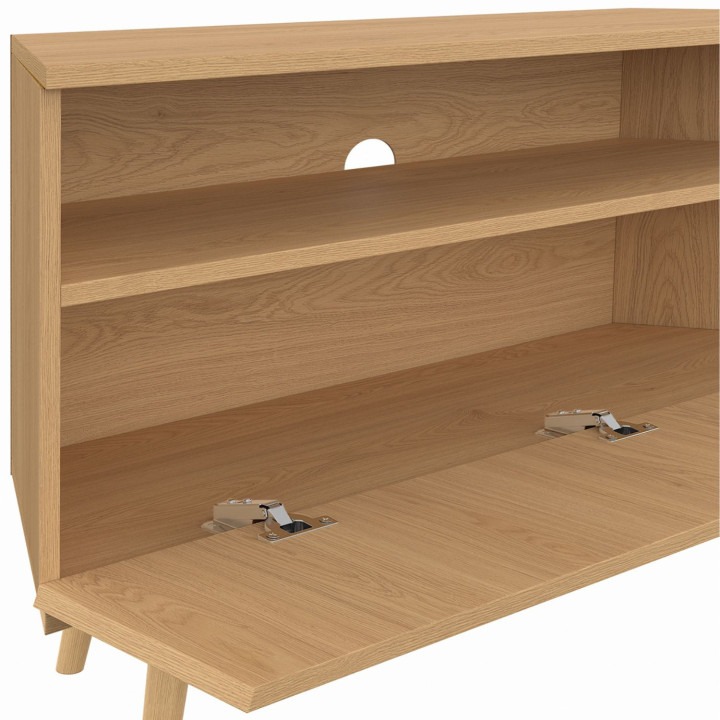 Mueble TV esquinero JULIETTE 110 cm con 1 puerta efecto lamas de roble