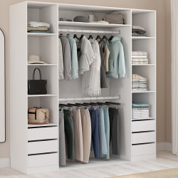 Doppelter begehbarer Kleiderschrank 185 x 55 x 200 cm mit Regalen + doppelter Garderobe + Schubladen weiß - TAYLOR | IdMarket