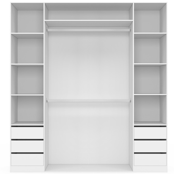 Dubbele kledingkast 185 x 55 x 200 cm met legplanken + dubbele kledingkast + witte laden - TAYLOR | IdMarket