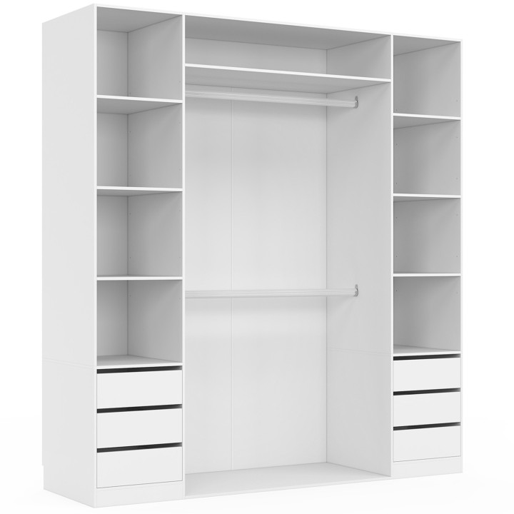 TAYLA 185 x 55 x 200 cm armario doble con estantes + doble espacio para colgar + cajones blancos